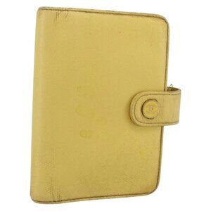 CHANEL Agenda Day Planner Cover Grained Calf Skin Yellow Gold CC Auth bs31454